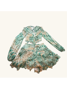 Blithe Los Angeles Romper Womens Large Green Ruffle Lace Up Boho Festival Flowy